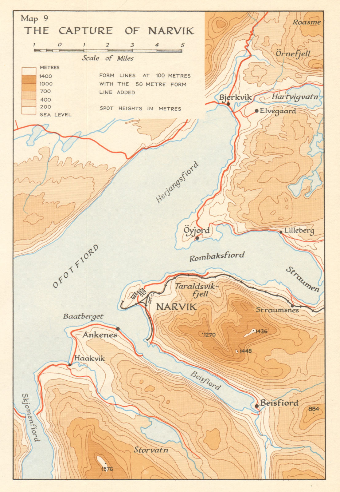 World War 2 Norway Campaign. Capture of Narvik 1940. German Invasion 1952 map